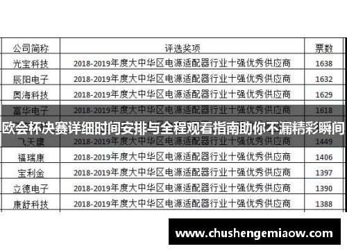 欧会杯决赛详细时间安排与全程观看指南助你不漏精彩瞬间